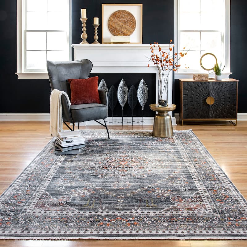 Nuloom Penny Vintage Floral Medallion Area Rug - 5' x 7'9" - Grey - Rectangle