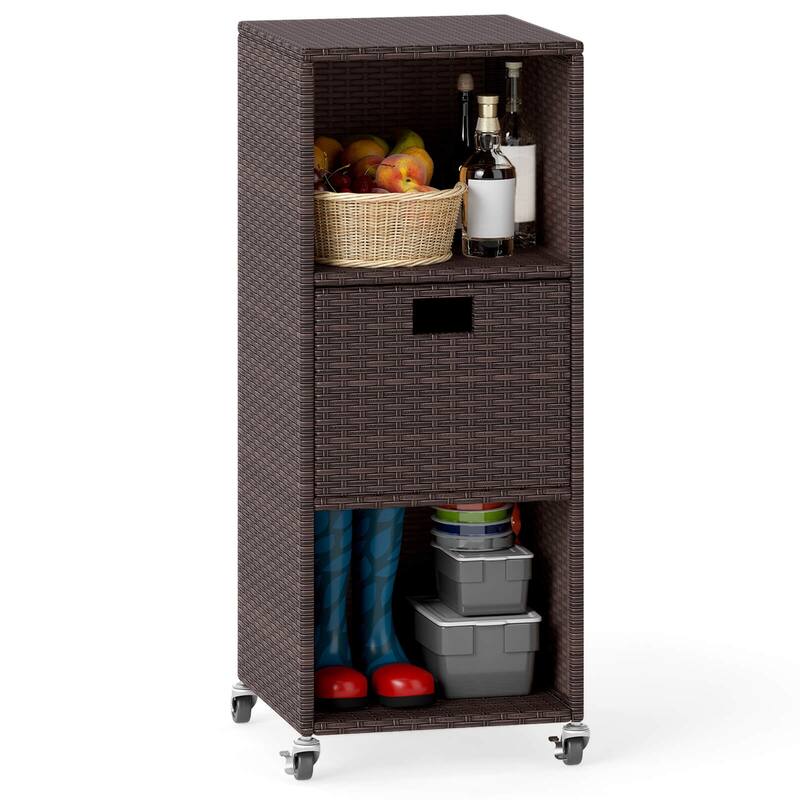 Costway Outdoor Storage Cabinet with Storage Shelves Drawer and - See Details - Mix Brown - See Details