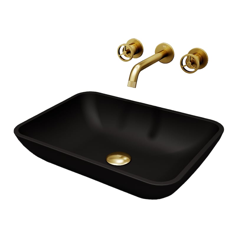 VIGO Sottile 18"L x 13"W Glass Vessel Sink and Cass Wall Mount Faucet Set - Matte Black