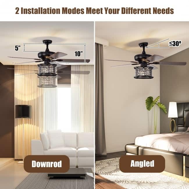 52 Inch 3-Speed Crystal Ceiling Fan Light with Remote Control - 52" D x 21.5" H