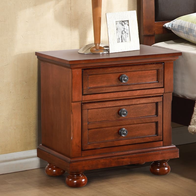 Modern Cherry Wooden Nightstand/Bedside Table with 2 Drawers