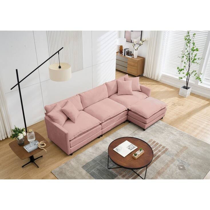 108" L-Shaped Chenille Sectional Sofa with Movable Ottoman