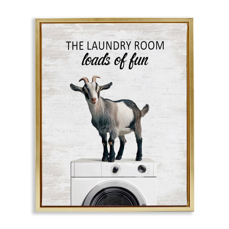 Stupell Loads of Fun Laundry Goat Framed Floater Canvas Wall Art Design By Lettered and Lined - 25 x 31 - Gold