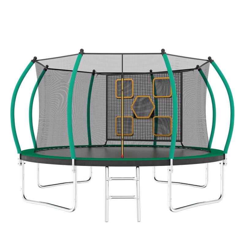 12FT Trampoline, Outdoor Trampolines for Kids and Adults, Recreational Trampoline with Enclosure Net Ladder - Black