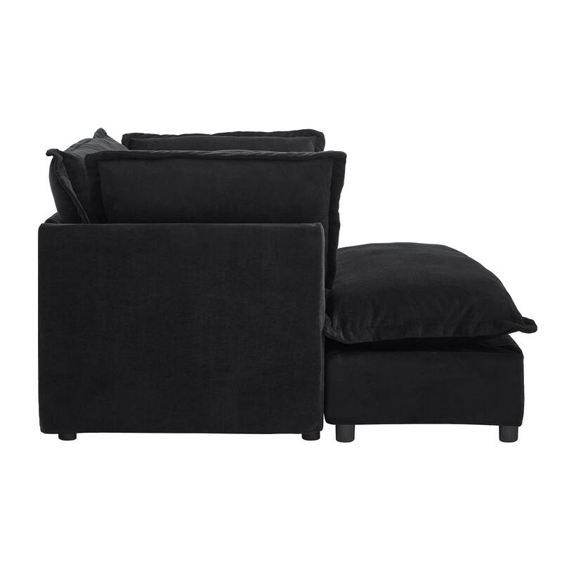 Chenille Modern Armchair Sofa with Movable Ottoman, Wide Seat, Curved Armrests, and Removable Cushions