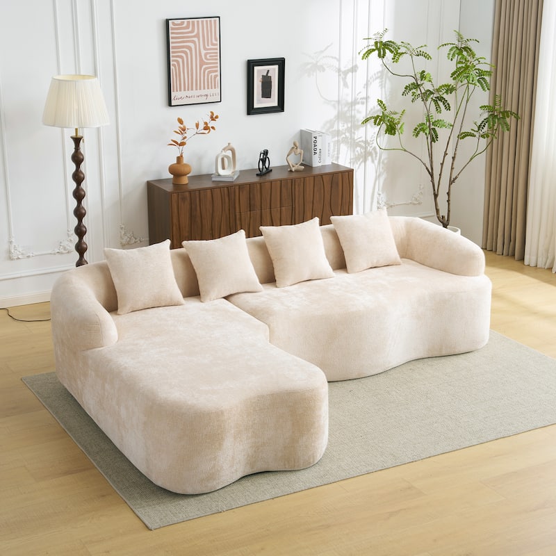 Full Compression L-Shape Chenille Sectional Sofa with Curved Chaise