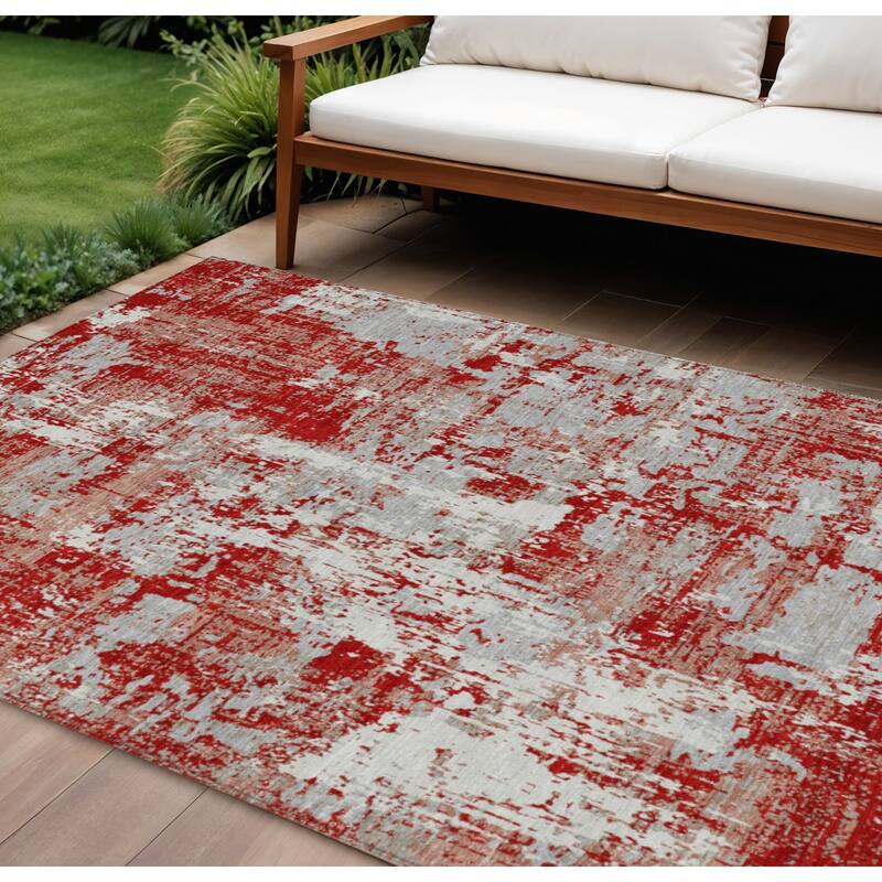 HomeRoots Abstract Transitional Rectangle Outdoor Rug - 10' X 14'