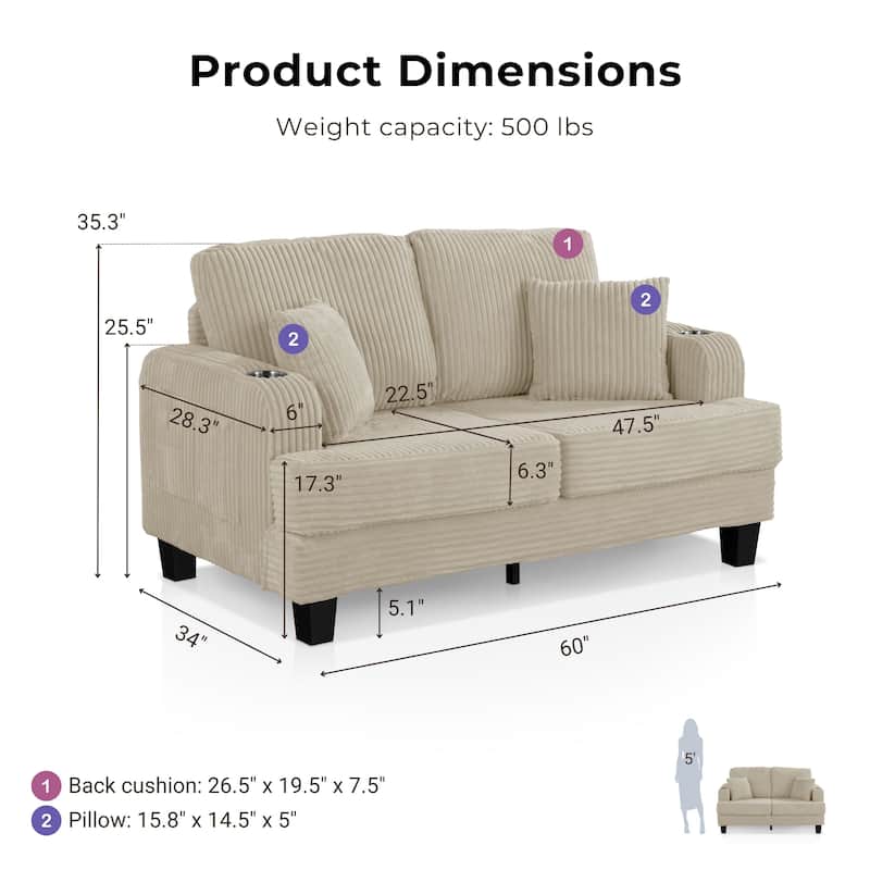 Furniture of America Xenia Modern Chenille Loveseat with Cup Holders