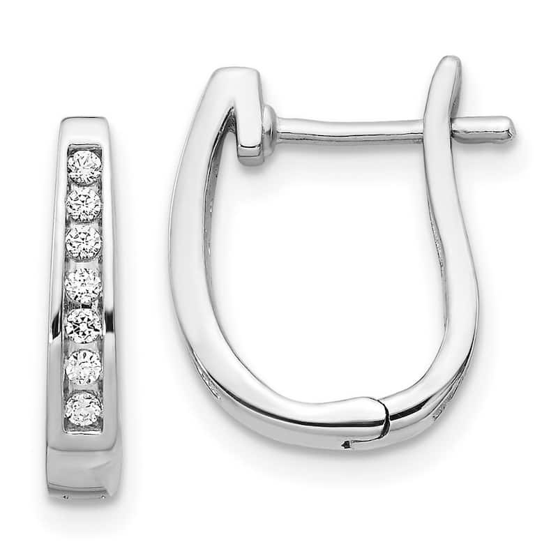 Curata 14k White Gold Diamond 3mm Hinged Hoop Earrings - 14x11mm Wide 2mm Thick
