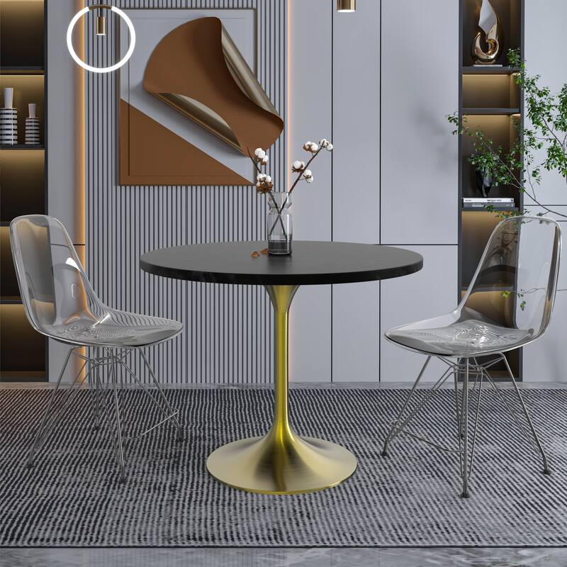 LeisureMod Verve 36" Round Dining Table with MDF Wood TableTop and Brushed Gold Base for Kitchen & Dining Room