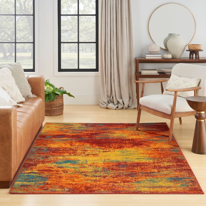 Nourison Essentials Indoor/Outdoor Red Abstract Area Rug