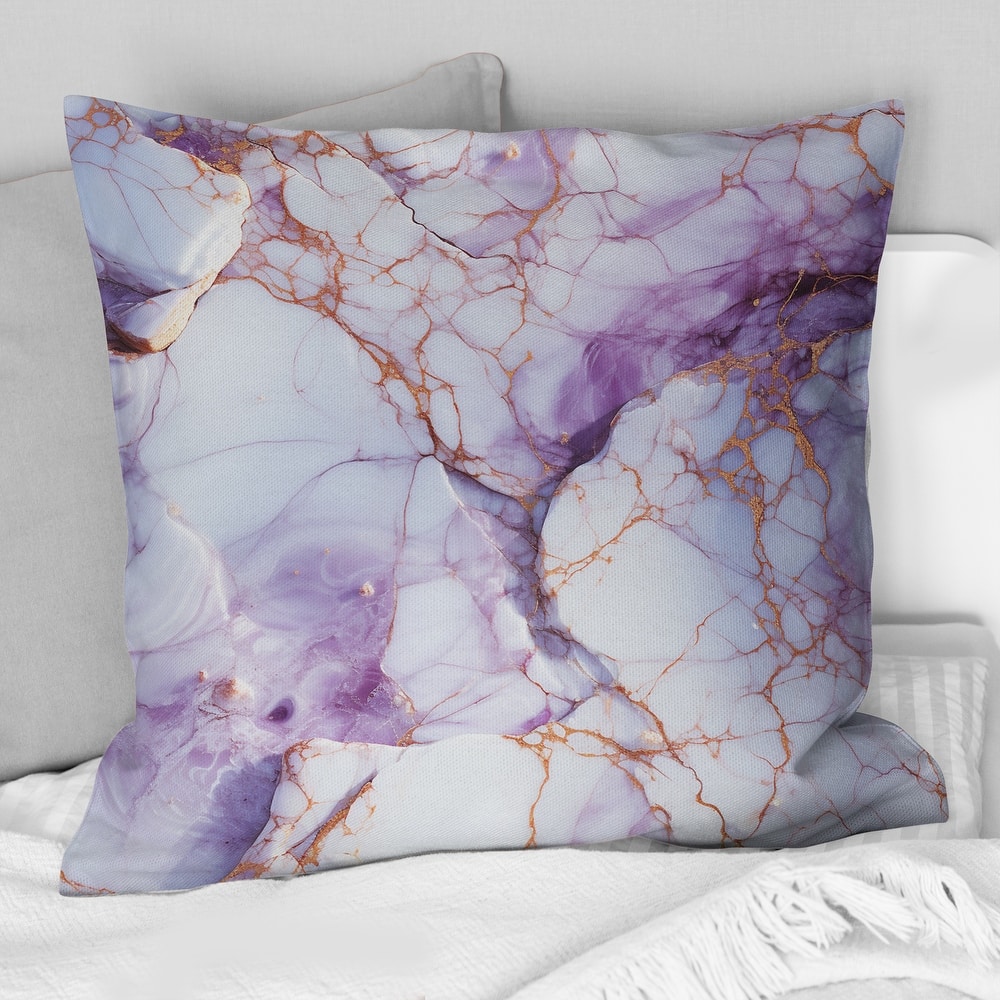 Designart "Crystal Vein Gold And Purple Marble Pattern" Marble Printed Throw Pillow