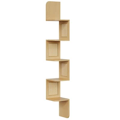 5-Tier Space-Saving Modern Zigzag Corner Shelf Wall-Mounted Display for Bedroom or Living Room - 7.9"D x 7.9"W x 49.6"H