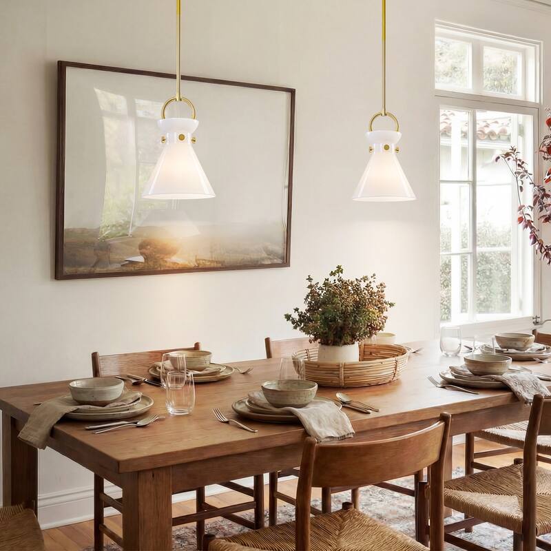 1-Light Modern Transitional Metal & Glass LED Pendant for Bedroom - 13.2" W x 19.3" H