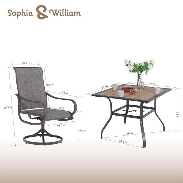 Sophia  William Patio Dining Set 6 Pieces with 9 ft Umbrella, 1x Square 37