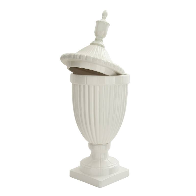 White Ceramic Tall Fluted Urn Living Room Decorative Jars with Grooves and Lid
