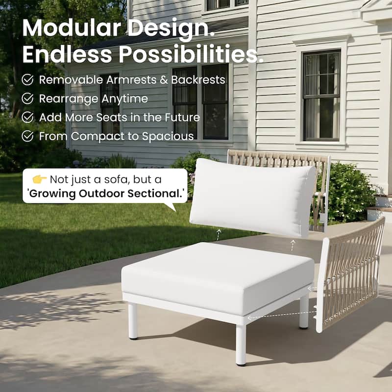 Outdoor Modular All-Weather Aluminum Cushioned Sectional Sofa Set with Deep Seating Patio Conversation Set