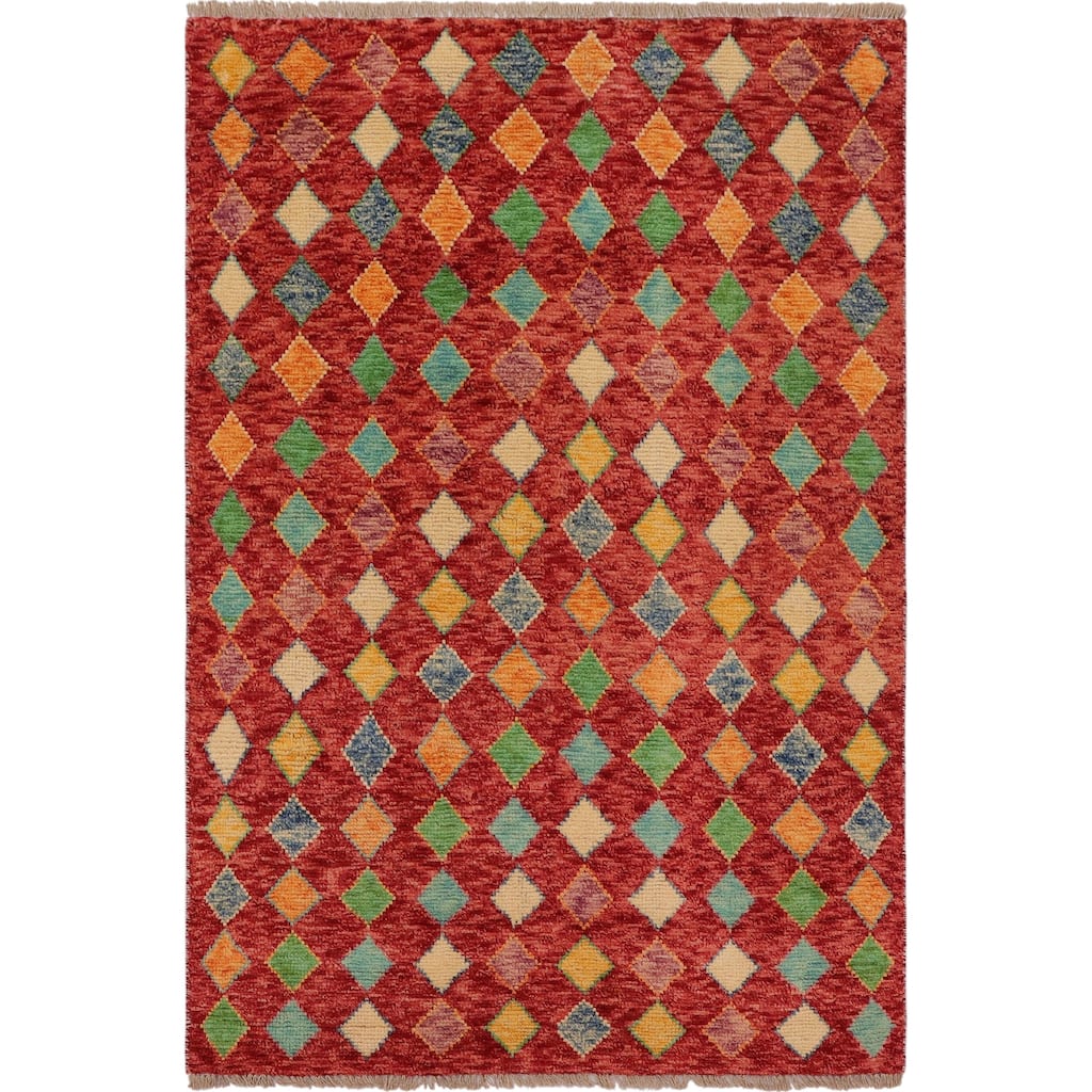 Shabby Chic Balochi Pruitt Red/Blue Hand Knotted Wool Rug - 3'3'' x 5'0''