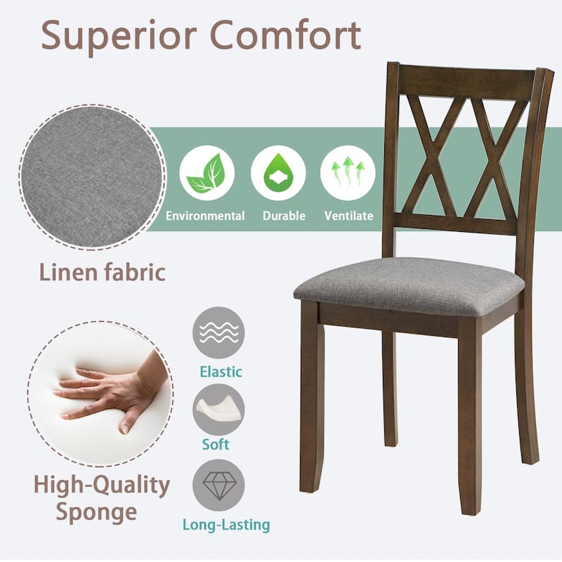 Wooden Dining Chairs Set of 4 with Linen Padded Seat