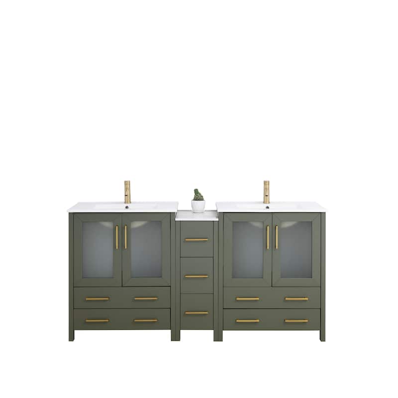 Vanity Art 72" Double Sink Bathroom Vanity Set 7 Dove-Tailed Drawers, 2 Cabinets, 2 Shelves, Soft-Closing Doors with Free Mirror