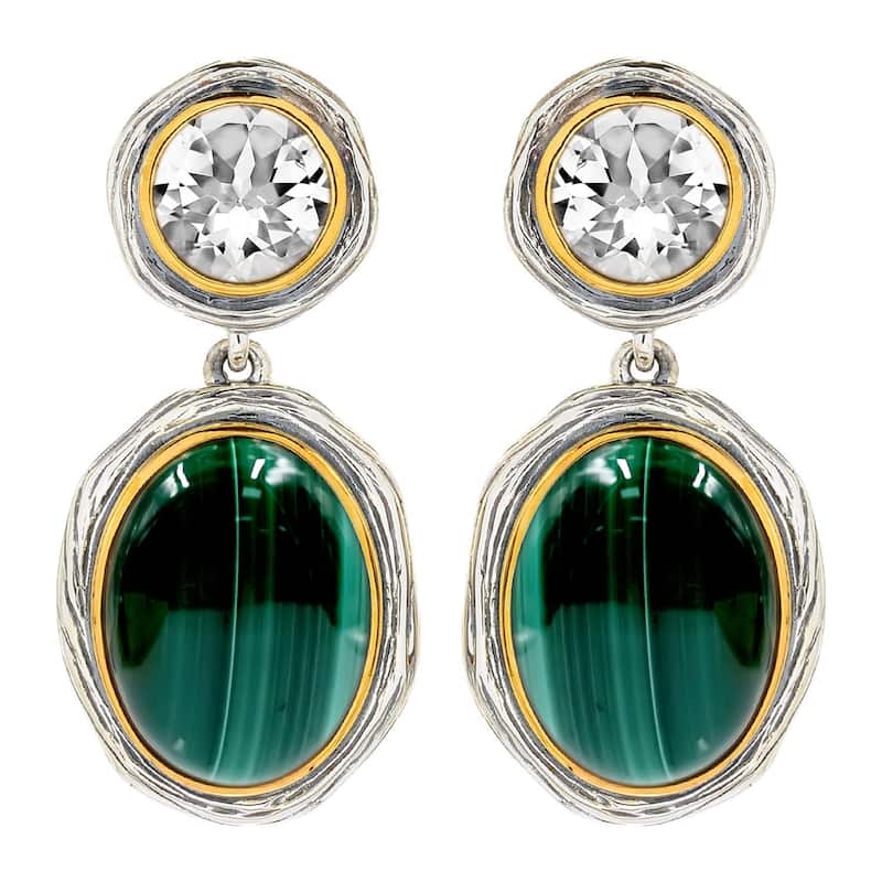 925 Sterling Silver Malachite,White Topaz Earring