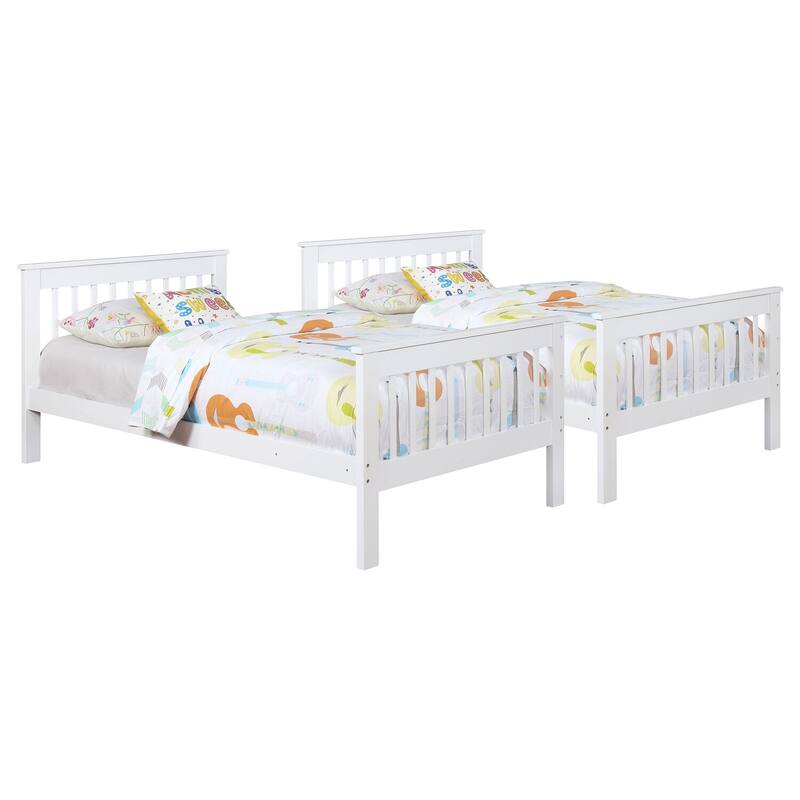 Retro Twin Over Twin Bunk Bed - Solid Pine & Plywood, White Finish - Separates into 2 Beds