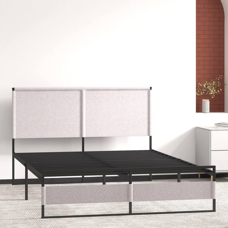 Twin Size Upholstered Platform Bed Frame with Adjustable Headboard, No Box Spring Needed with Sturdy Wooden Slats Support