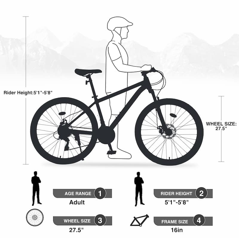 27.5 Inch Cycling Bicycle, 21 Speed Mountain Bike w/Front Suspension, Dual Disc Brakes, Aluminum Alloy Frame for Boys and Girls