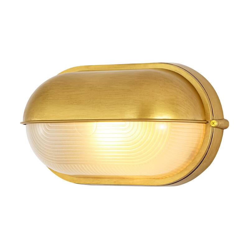 11"W 1-Light Retro 40W Oval Painted Gold Finish Wall Sconce with Clear Rippled Glass - 11.0 in. W x 6.3 in. H x 4.7 in. D