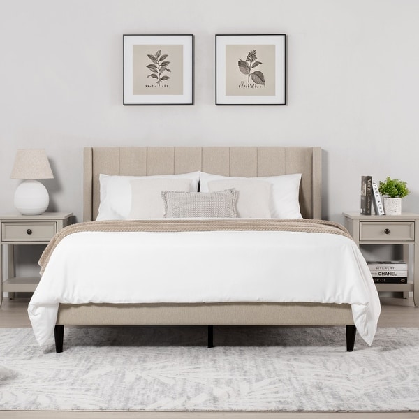 Eleanor Upholstered Platform Bed Frame with Vertical Stripe