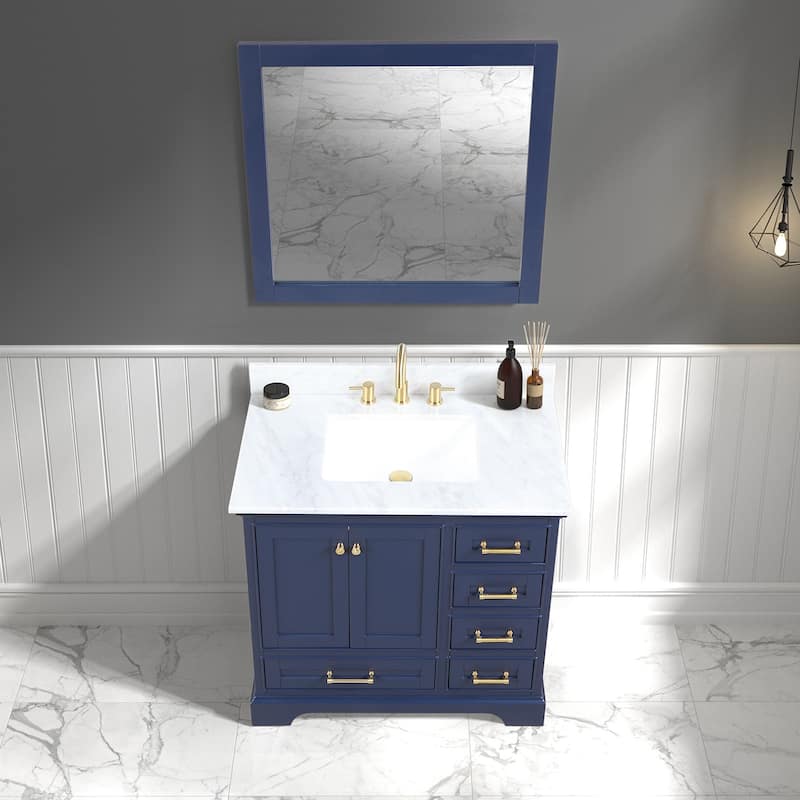 Blossom Copenhagen 36" Bathroom Vanity with Marble Top, Sink & Mirror