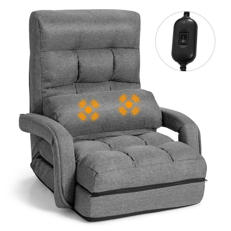 Gymax Folding Lazy Sofa Floor Chair Sofa Lounger Bed with Armrests and