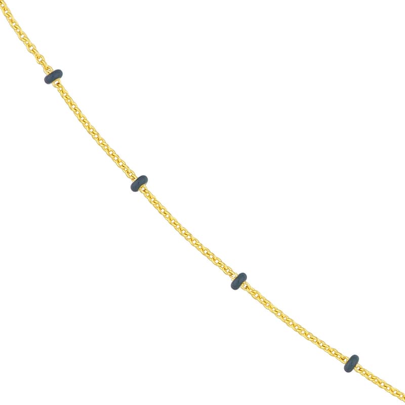 Curata 14k Yellow Gold 18" Grey Enamel Bead Station Saturn Chain Necklace