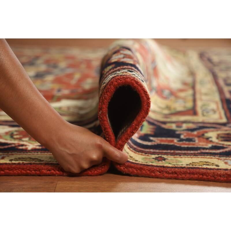 Geometric Medallion Heriz Serapi Indian Rug Hand-Knotted Wool Carpet - 8'10" x 12'0"