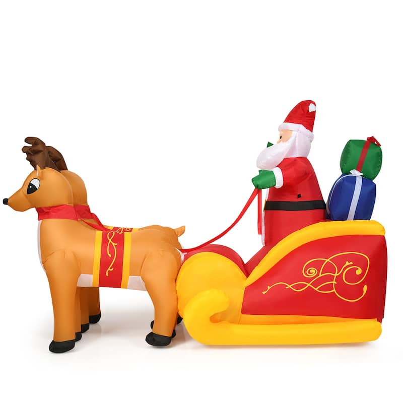Gymax 7.5ft Inflatable Santa Reindeer Sled Christmas Decoration w/ LED - See Details