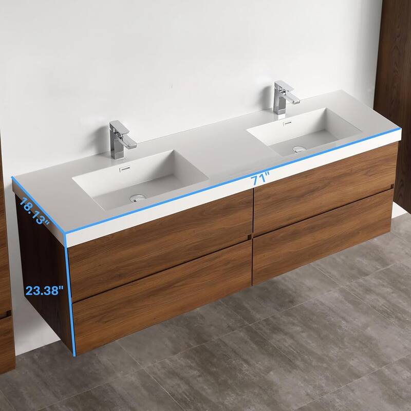 Blossom Assisi 72 Inch Wall Mounted Bathroom Vanity with Sink