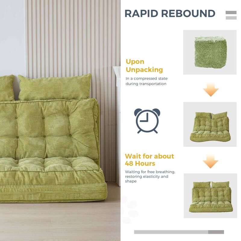 Corduroy Bean Bag Bed Tufted Folding Sofa Bed with Pillows