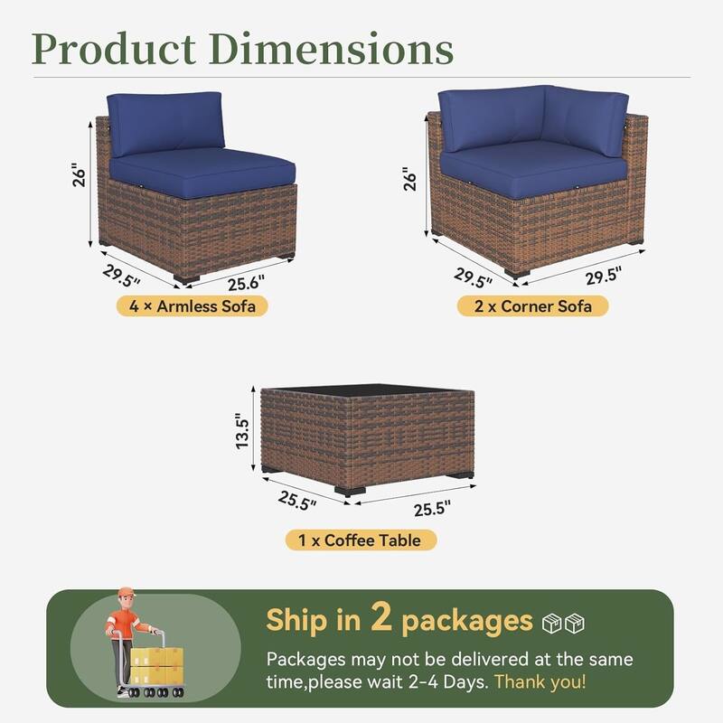 AOXUN Wicker Rattan Outdoor Sectional Sofa Set with Coffee Table