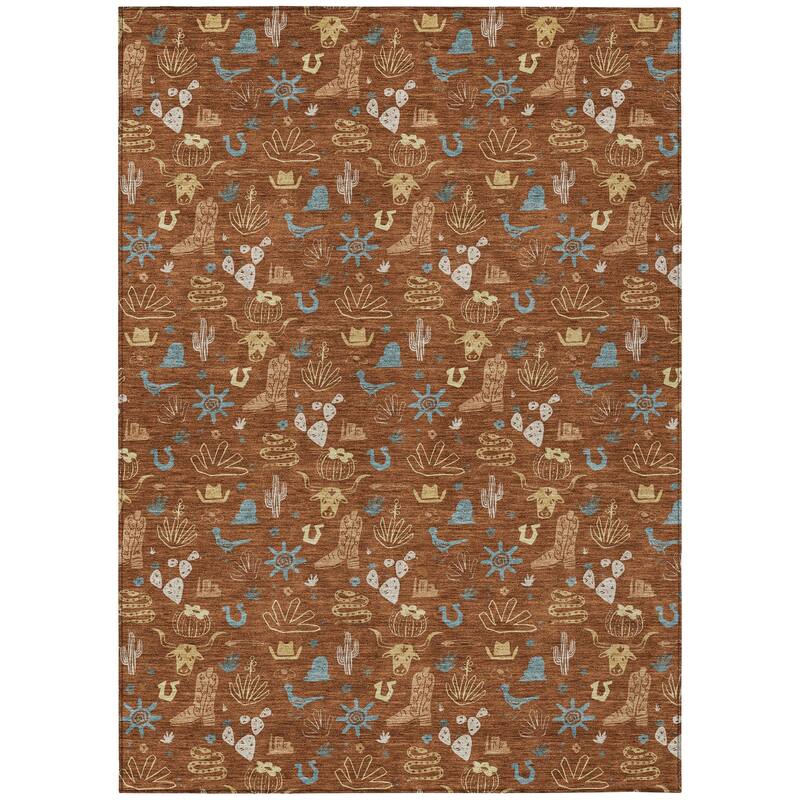 Machine Washable Indoor/ Outdoor Cowboy Ranch Chantille Rug