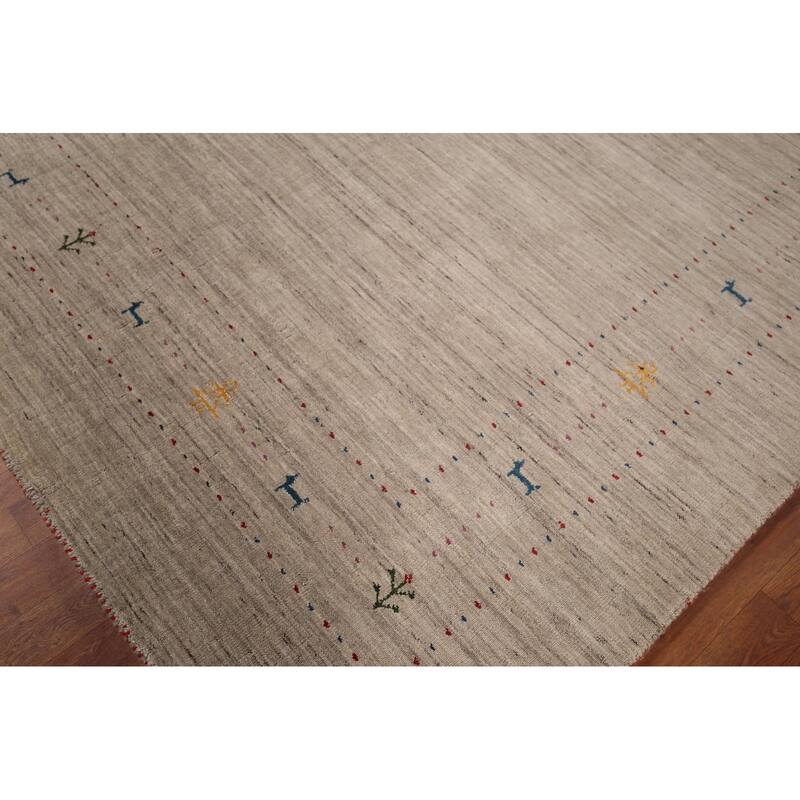 Tribal Gabbeh Indian Rug Hand-Knotted Oriental Beige Wool Carpet - 7'11"x 9'9"
