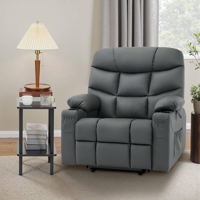 MCombo Wide Power Lift Recliner Chair with Extended Footrest for Big Elderly People, Faux Leather R7289