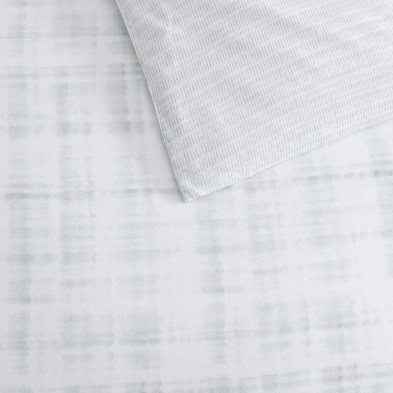 Vera Wang Blurred Plaid Cotton Comforter Set Reversible (Blue, 3 Piece)