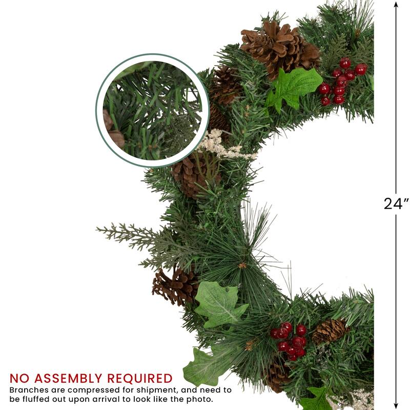 Decorated Natural Pine Berry Artificial Christmas Wreath, 24", Unlit