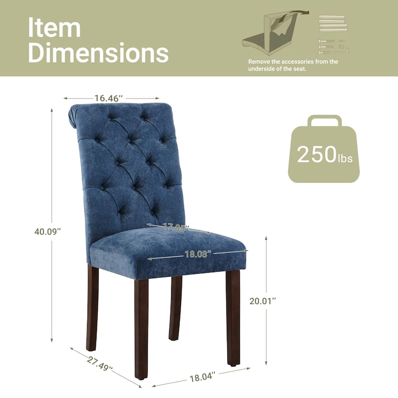 Modern Tufted Fabric Dining Chairs – Stylish Parsons Side Chairs with Padded Seat & Wood Legs,Set of 2/4/6