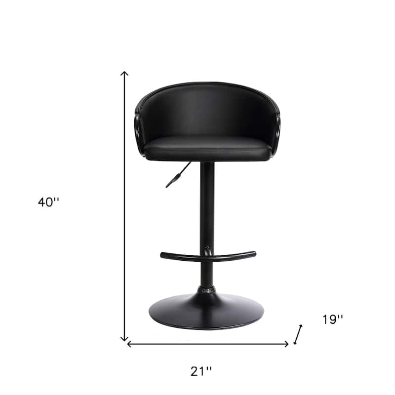 24" Black Faux Leather Adjustable Height Swivel Bar Stool with Iron Frame and Comfortable Arms - 40"H x 21"W x 19"D