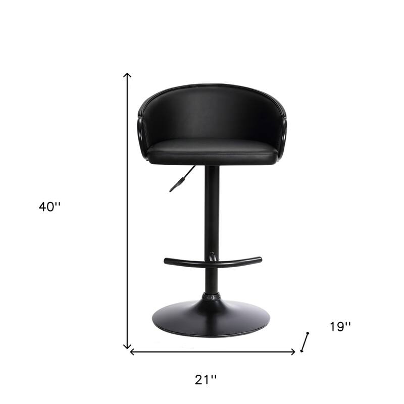HomeRoots Black Faux Leather and Iron Low Back Adjustable Height Swivel Bar Chair