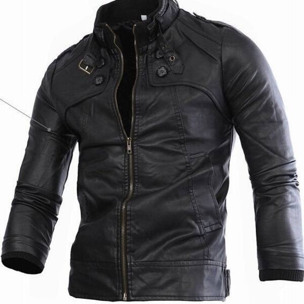 Shop Mens Sort Paragraph Slim Pu Leather Jacket Straight Collar