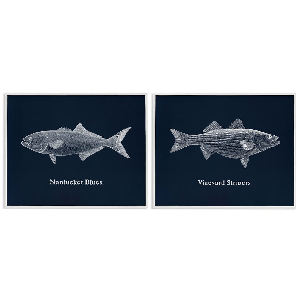 Stupell Harbor Fish Phrases Framed Giclee Art Design By Phillipa Katz (Set of 2)
