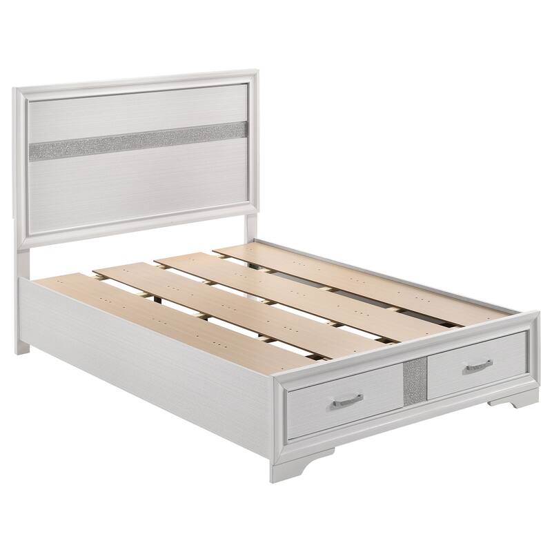 White Full Storage Panel Bed with Built-in Drawers and Sturdy Headboard