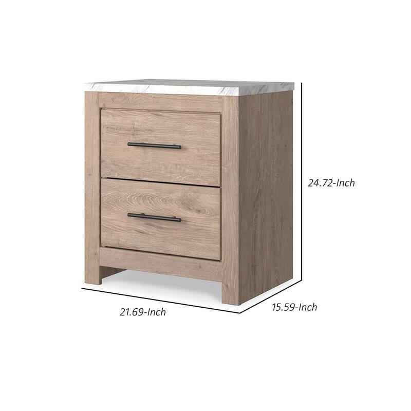 Brown/White 2 Drawer 15.59 in. W Nightstand with Sturdy Hardware and Ample Storage